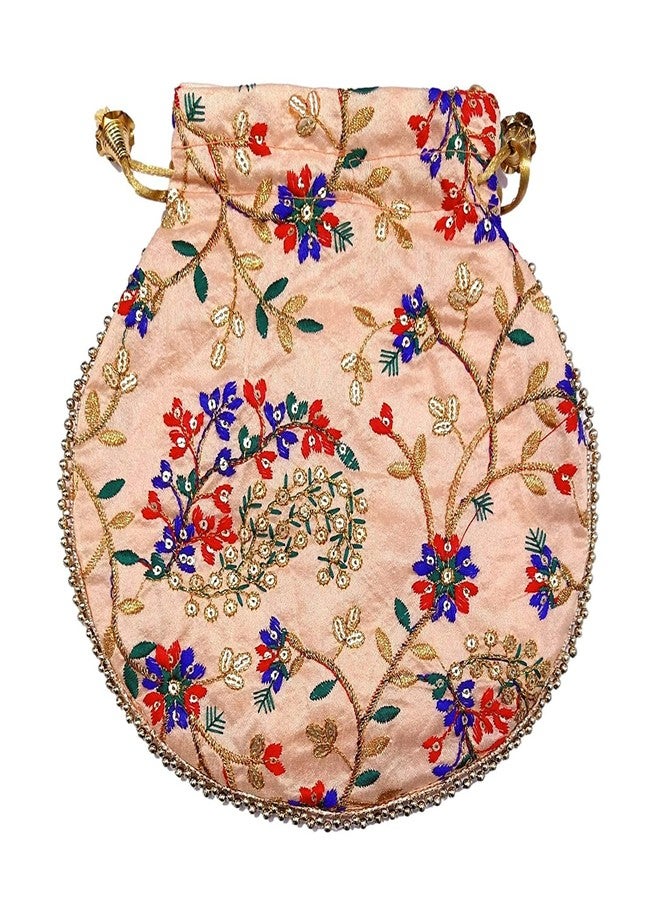 athizay Potli bag (Pack of 2 Potli) Red and Peach Multicolored Matka Designer handbags for Women wedding party and Return gift - Image 4